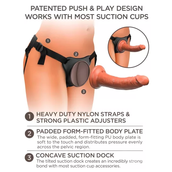 King Cock Elite Comfy - strap-on dildo s remenom - tamna prirodna boja