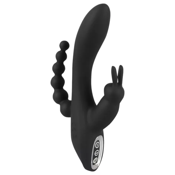 SMILE - vibratorski masažer s 3 nastavka - vodootporan, punjiv - crni