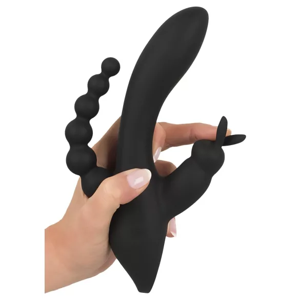 SMILE - vibratorski masažer s 3 nastavka - vodootporan, punjiv - crni