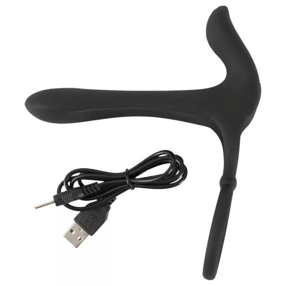 Black Velvets - vibrator za parove i erekcijski prsten na punjenje - crni