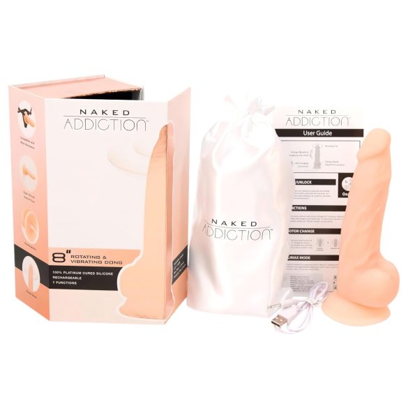 Naked Addiction - rotirajući vibrator - 20 cm - prirodna boja