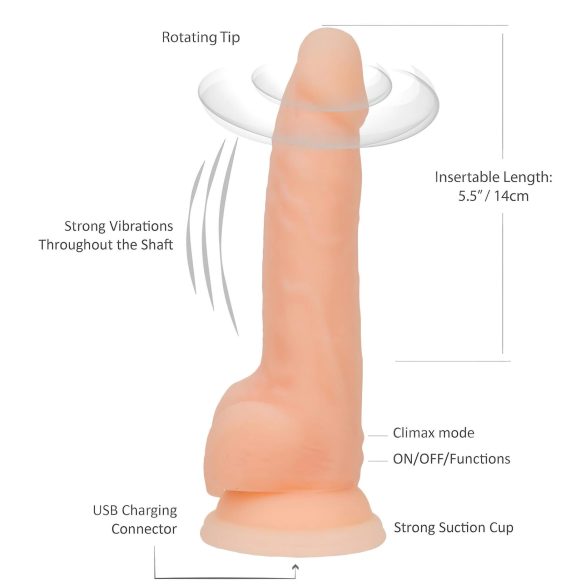 Naked Addiction - rotirajući vibrator - 20 cm - prirodna boja