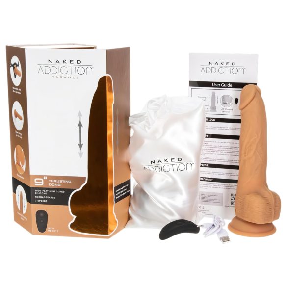 Naked Addiction - Vibrator s funkcijom thrustinga - tamna boja - 23 cm