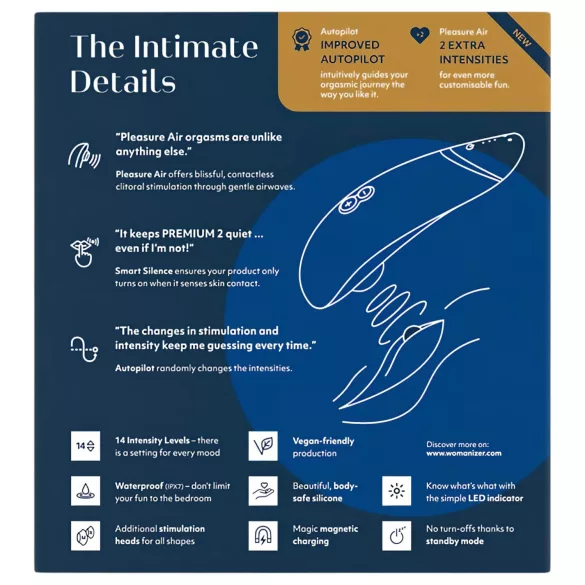 Womanizer Premium 2 - stimulator klitorisa na zračne valove - plava