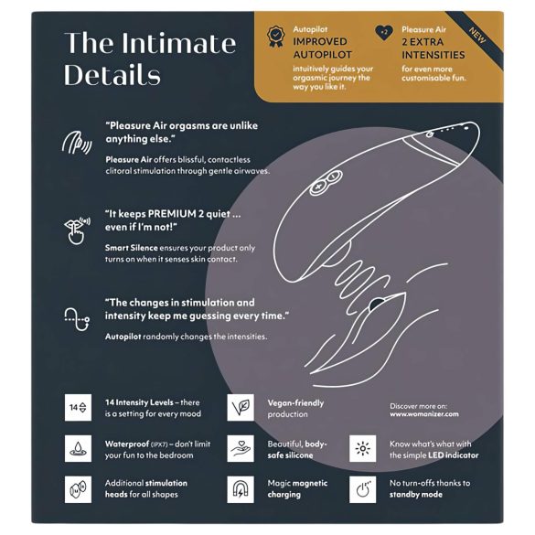 Womanizer Premium 2 - stimulator klitorisa na zračne valove - crni