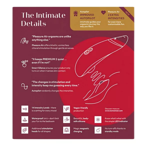 Womanizer Premium 2 - stimulator klitorisa s valovima zraka - crvena