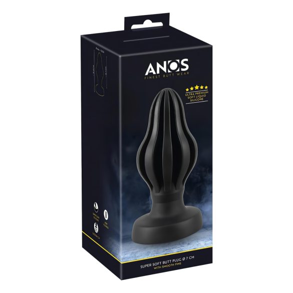 ANOS - rebrasti mekani analni čep - 7cm (crni)