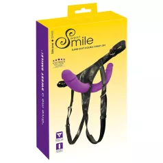 SMILE - dupli strap-on dildo s gaćicama - ljubičasto-crni