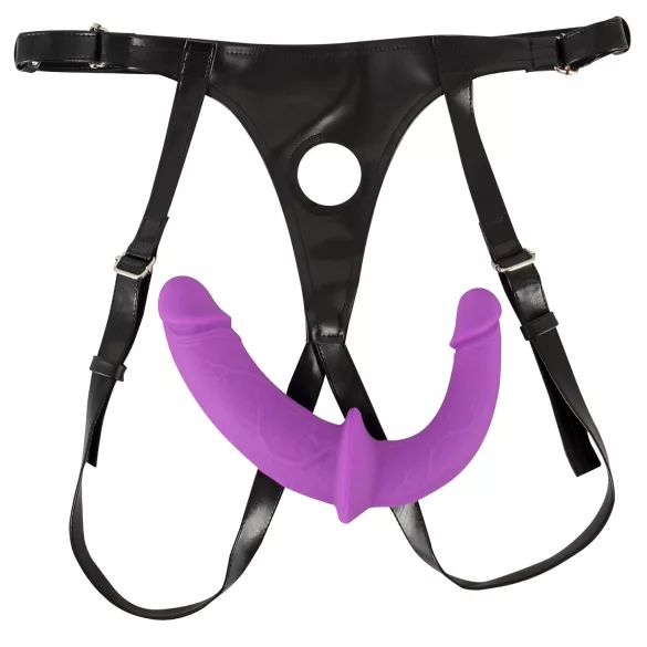 SMILE - dupli strap-on dildo s gaćicama - ljubičasto-crni
