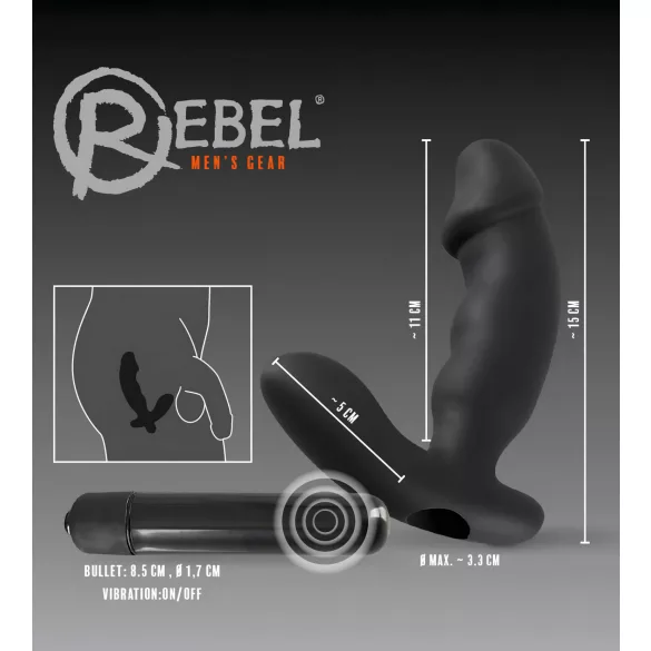 Rebel - vibrator za prostatu s penisom - crni