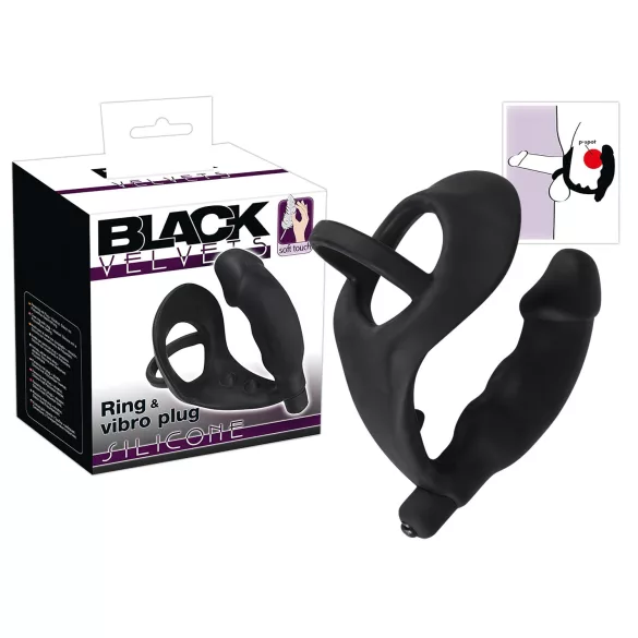 Black Velvets - analni vibrator s prstenom za penis i testise - crni