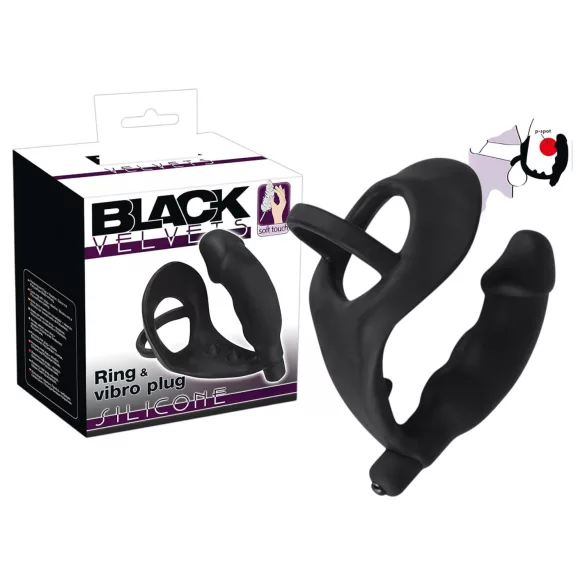 Black Velvets - analni vibrator s prstenom za penis i testise - crni