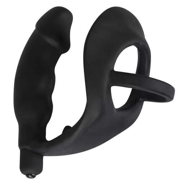 Black Velvets - analni vibrator s prstenom za penis i testise - crni