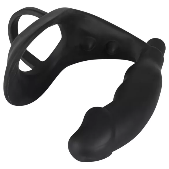 Black Velvets - analni vibrator s prstenom za penis i testise - crni