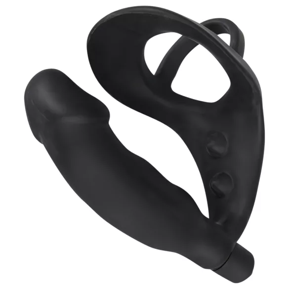 Black Velvets - analni vibrator s prstenom za penis i testise - crni