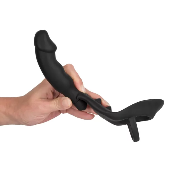 Black Velvets - analni vibrator s prstenom za penis i testise - crni