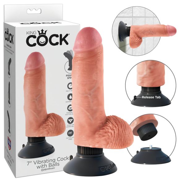 King Cock 7 vibrator s vakuumskom podnožjem (18 cm) - prirodna boja
