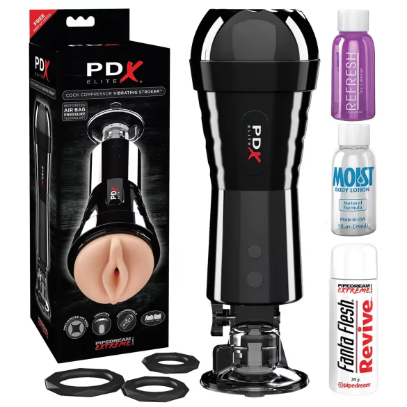 PDX - masturbator za penis s usisavanjem i vibracijom - crna
