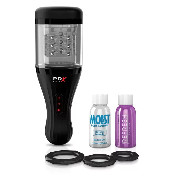 PDX Elite - masturbator za muškarce - rotirajuća funkcija - prozirno/crno