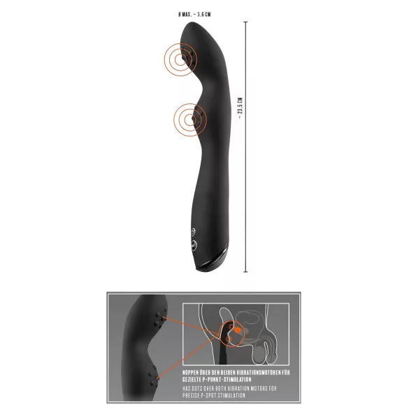 Rebel - vibrator za prostatu s 2 motora - crni