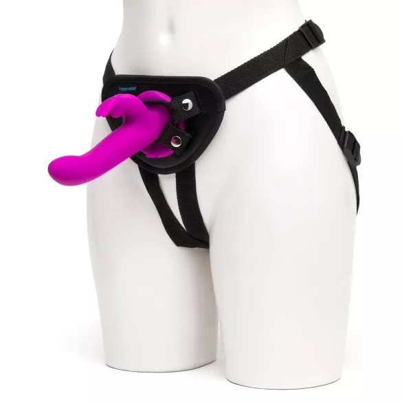 Happyrabbit - strap-on vibrator s zečićem - silikon ljubičasta