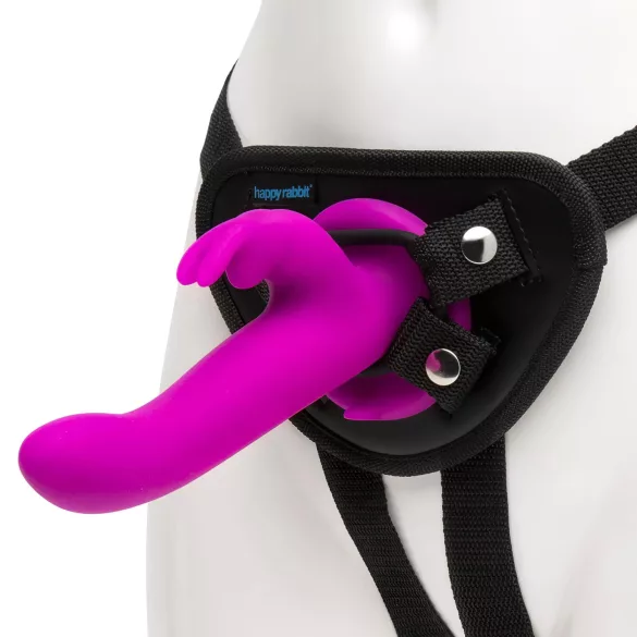 Happyrabbit - strap-on vibrator s zečićem - silikon ljubičasta