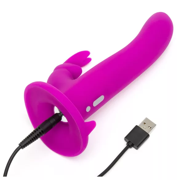 Happyrabbit - strap-on vibrator s zečićem - silikon ljubičasta
