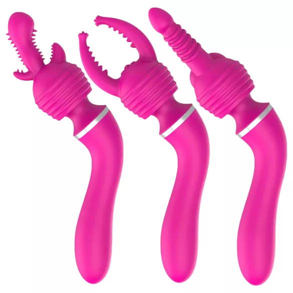 Lonely - 2u1 masažer i G-točka vibrator s 3 nastavka - rozi