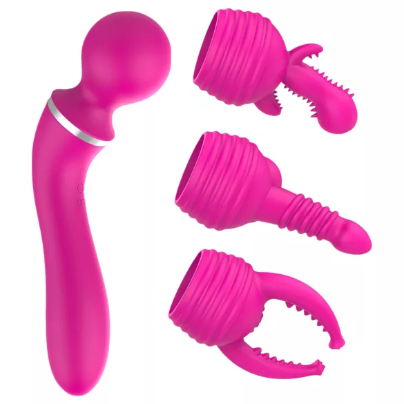 Lonely - 2u1 masažer i G-točka vibrator s 3 nastavka - rozi