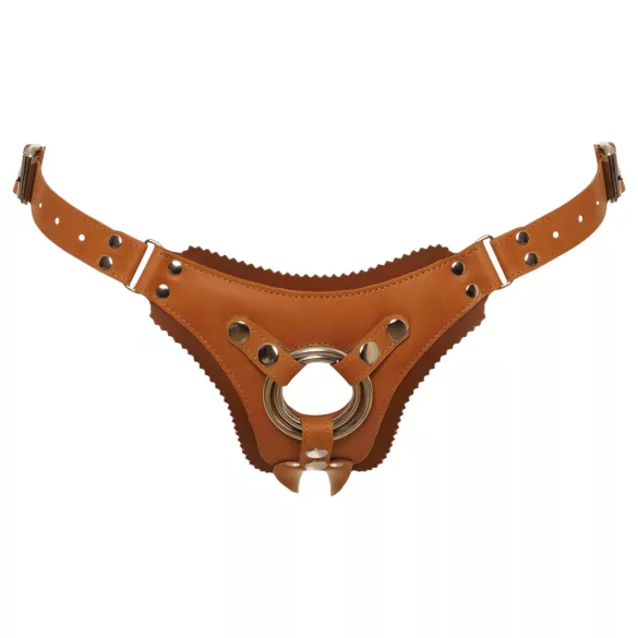 ZADO - kožni remen za strap-on proizvode - smeđa - L/XL