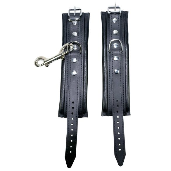 ZADO - kožne lisice za zapešća s karabinerom - crne