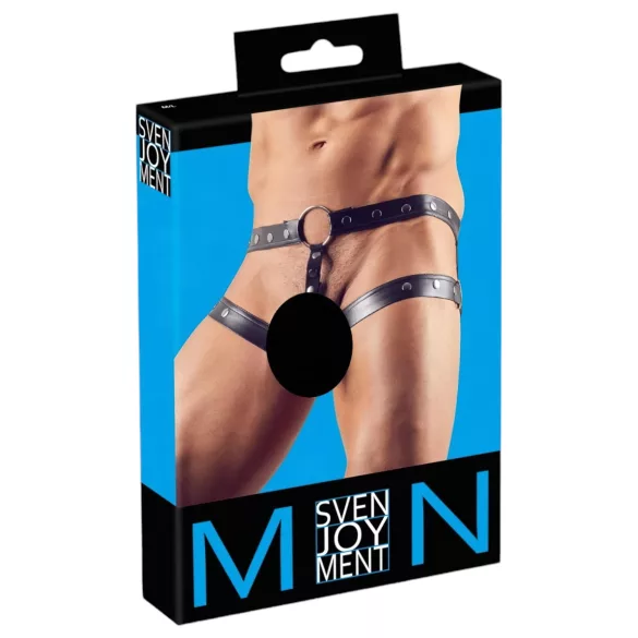Svenjoyment - muški harnes s penis prstenom - crna - M/L