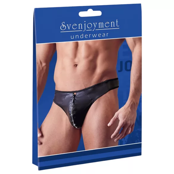 Svenjoyment - muške sjajne tange sa patentnim zatvaračem i cirkonima - crne - L