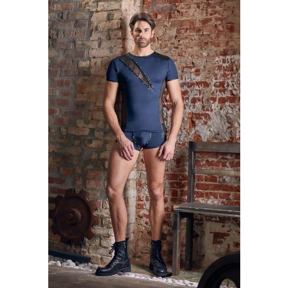 NEK - muška majica s crnim vezicama i mrežastim umecima - plava - M