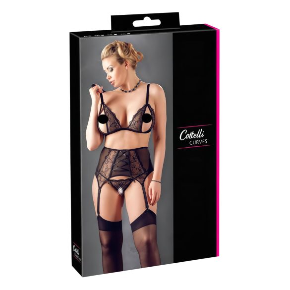 Cottelli Plus Size - Čipkasto rublje trio (crno) - XXL