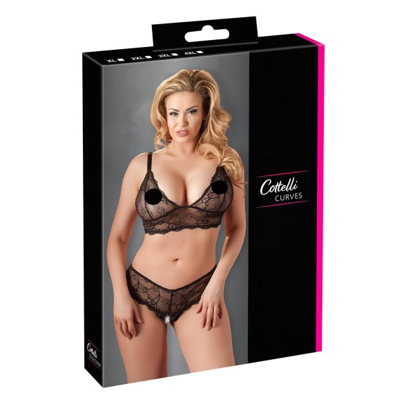 Cottelli Plus Size - čipkasti grudnjak set (crno) - XXL