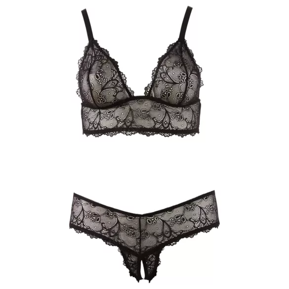 Cottelli Plus Size - čipkasti grudnjak set - crna - XXL