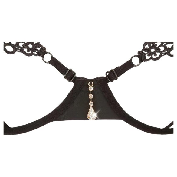 Cottelli - vezani grudnjak i gaćice - sjajni vez - crna - L