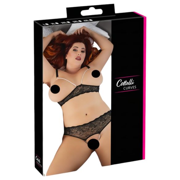 Cottelli Plus Size - Set grudnjaka s perlicama (crna) - 2XL