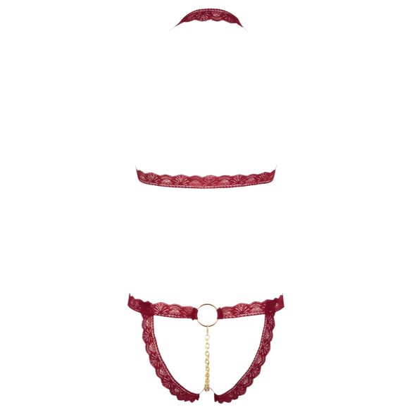 Cottelli - set otvorenog grudnjaka s metalnim prstenovima - crvena