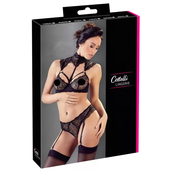 Cottelli - čipkasti set grudnjaka s ovratnikom (crni)
