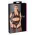 Cottelli Plus Size - set crnog čipkastog donjeg rublja s kristalima