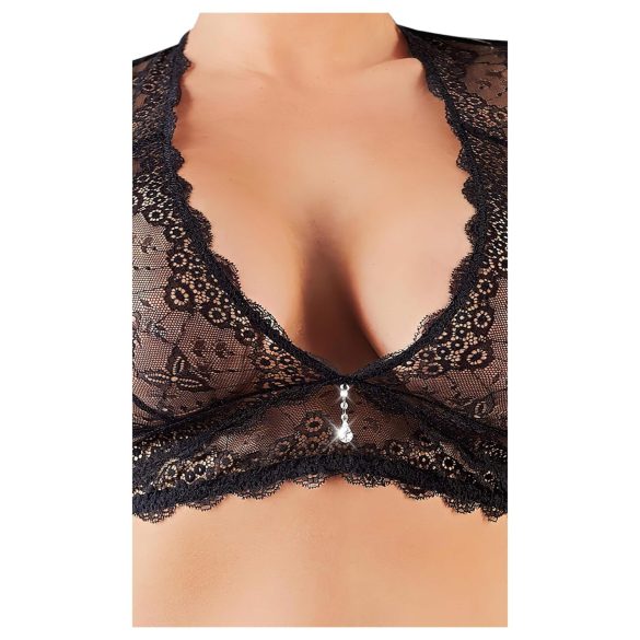 Cottelli Plus Size - seksi komplet donjeg rublja sa čipkom i strass detaljima - 3XL