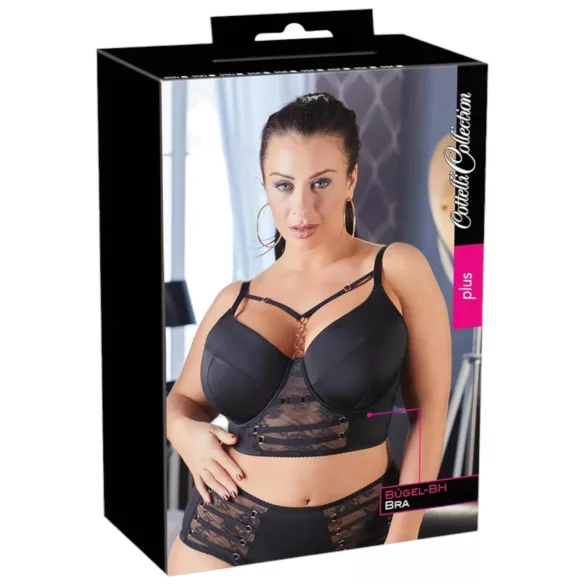 Cottelli Plus Size - grudnjak s čipkom i naramenicama (crni)