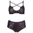 Cottelli Plus Size - grudnjak s križnim trakama i gaćice (crne) - 85E/L