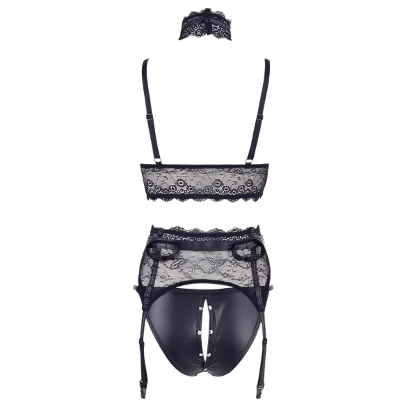 Cottelli Bondage - čipkasti komplet donjeg rublja s lisicama (crni) - L