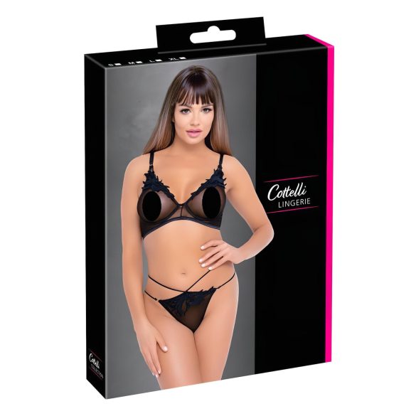 Cottelli - prozirni, čipkasti grudnjak set (crni) - L