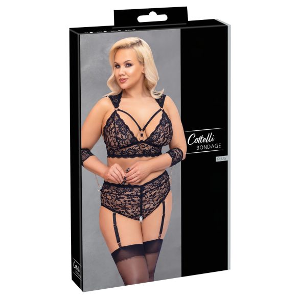 Cottelli Bondage Plus Size - čipkasti grudnjak set (crna) - 4XL
