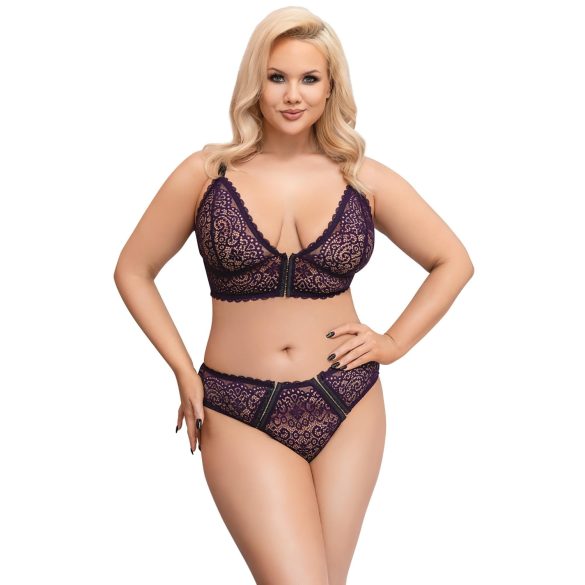 Cottelli Plus Size - prozirni uzorak grudnjak set (ljubičasta)