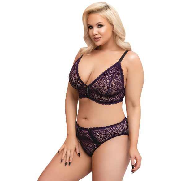 Cottelli Plus Size - prozirni uzorak grudnjak set (ljubičasta)